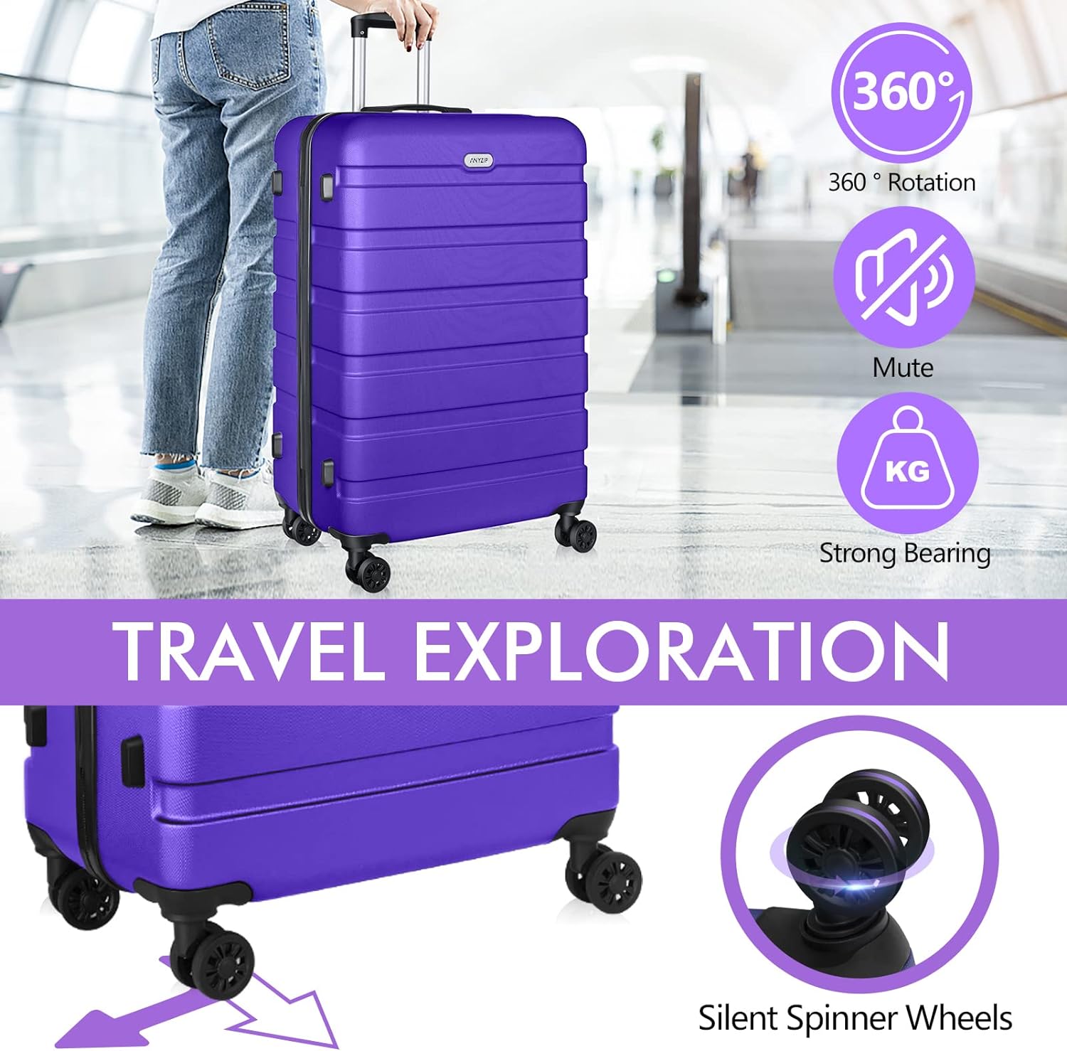 AnyZip Luggage Sets 3 Piece PC ABS Hardside Lightweight Suitcase with 4 Universal Wheels TSA Lock Carry On 20 24 28 Inch Light Blue - Image 4